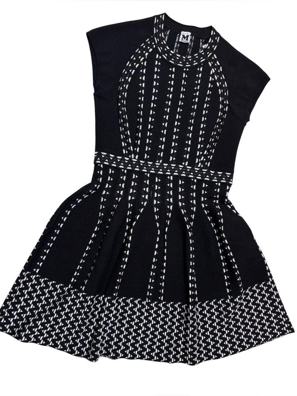 M by Missoni Black & White Patterned Fit-and-Flare Dress